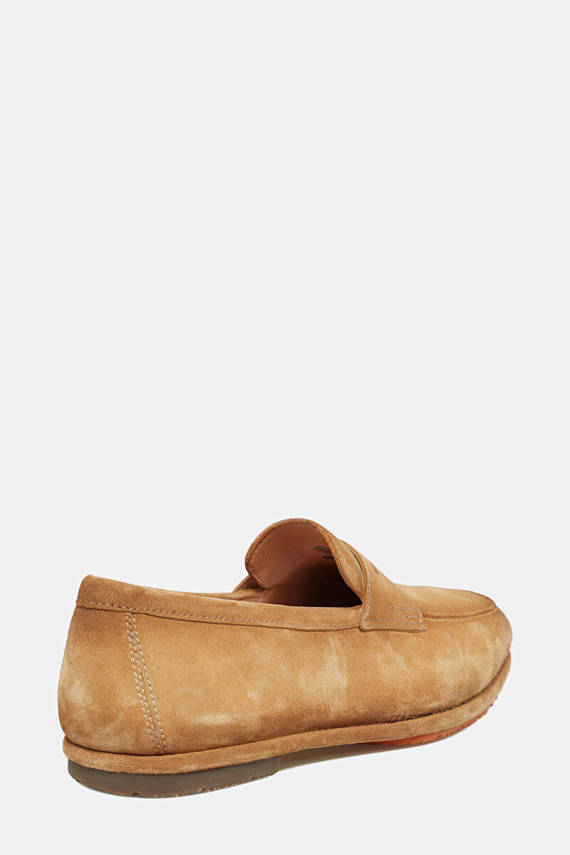 Santoni Bej Santoni Süet DERİ LOAFER AYAKKABI
