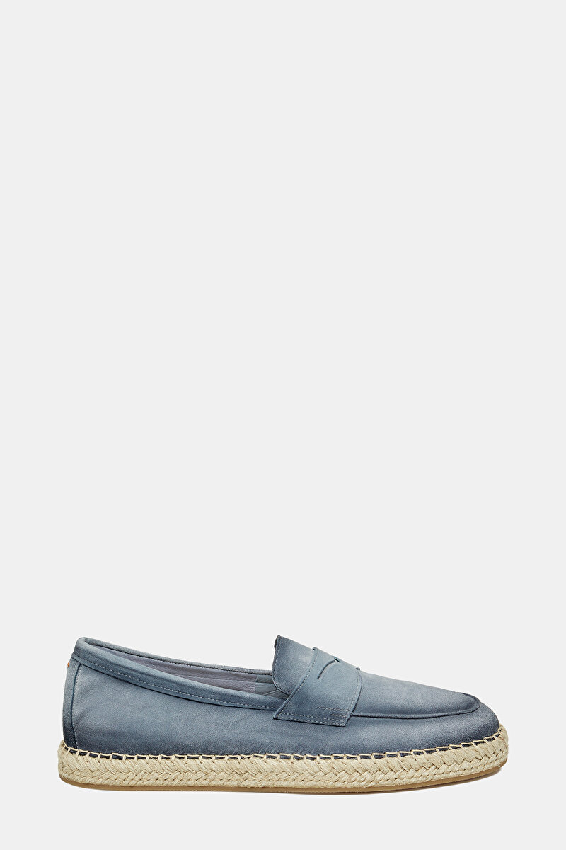 Santoni Mavi Santoni Süet DERİ LOAFER AYAKKABI
