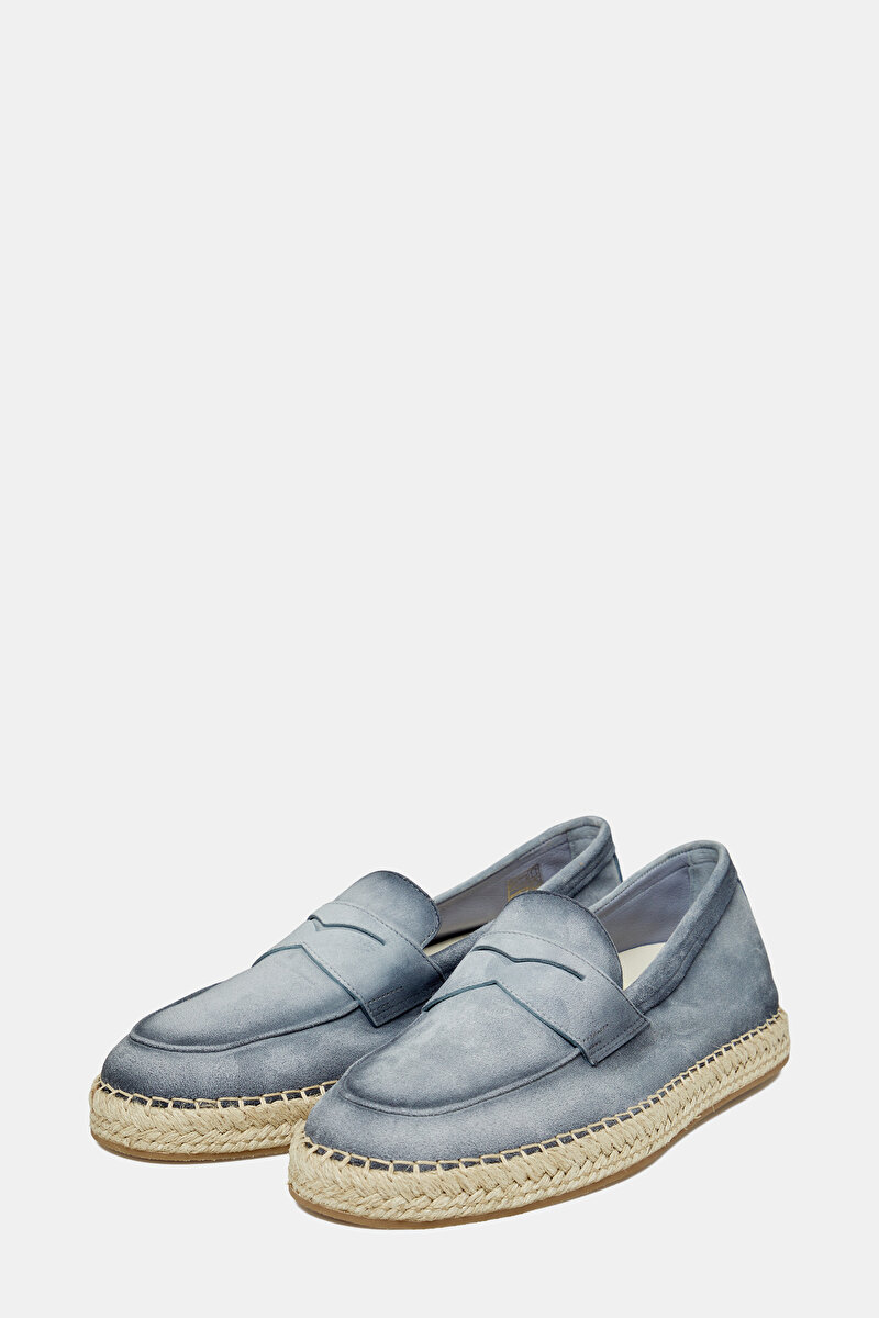 Santoni Mavi Santoni Süet DERİ LOAFER AYAKKABI