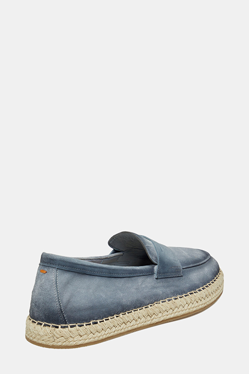 Santoni Mavi Santoni Süet DERİ LOAFER AYAKKABI