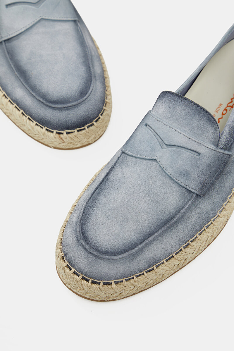 Santoni Mavi Santoni Süet DERİ LOAFER AYAKKABI