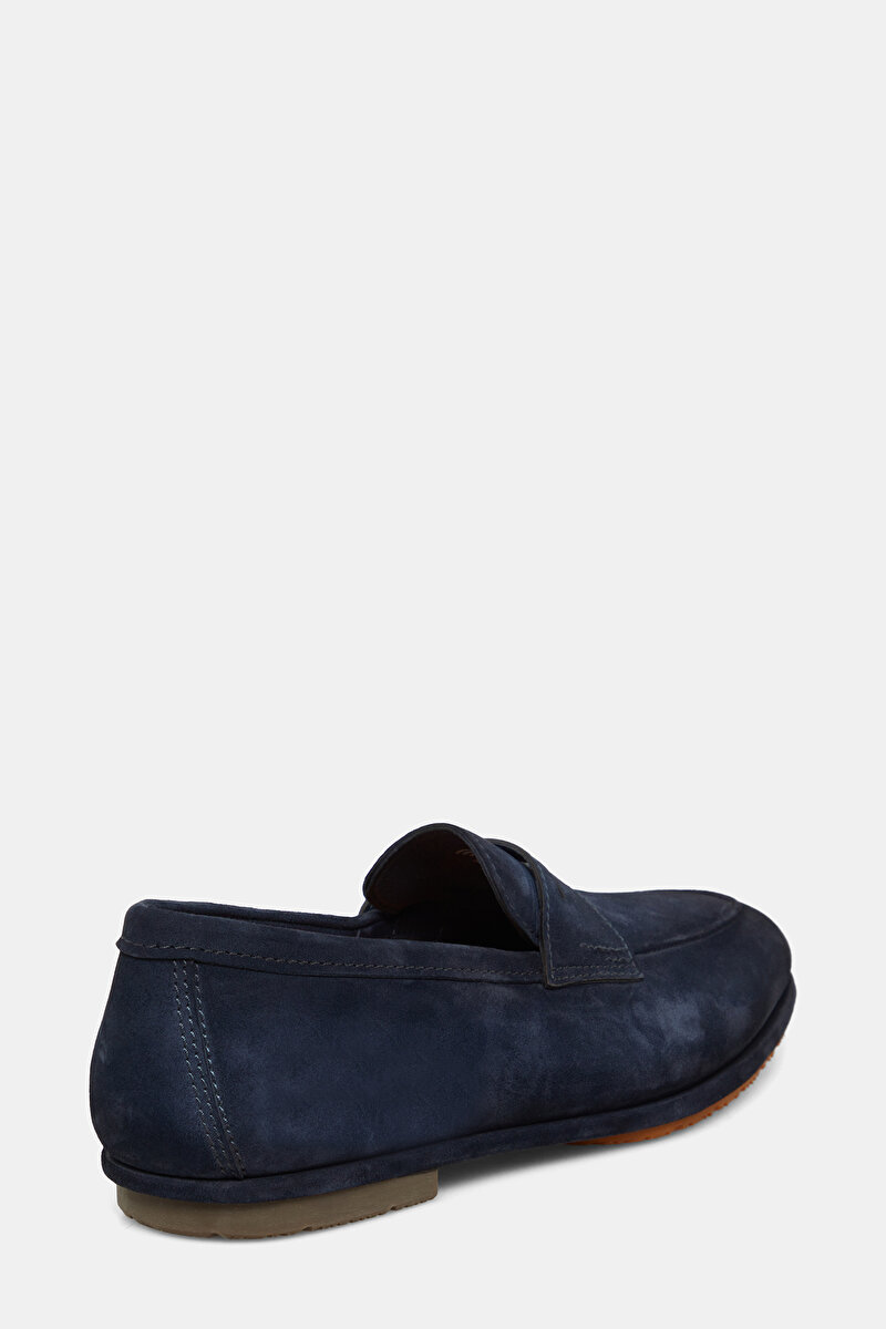 Santoni Mavi Santoni Süet DERİ LOAFER AYAKKABI