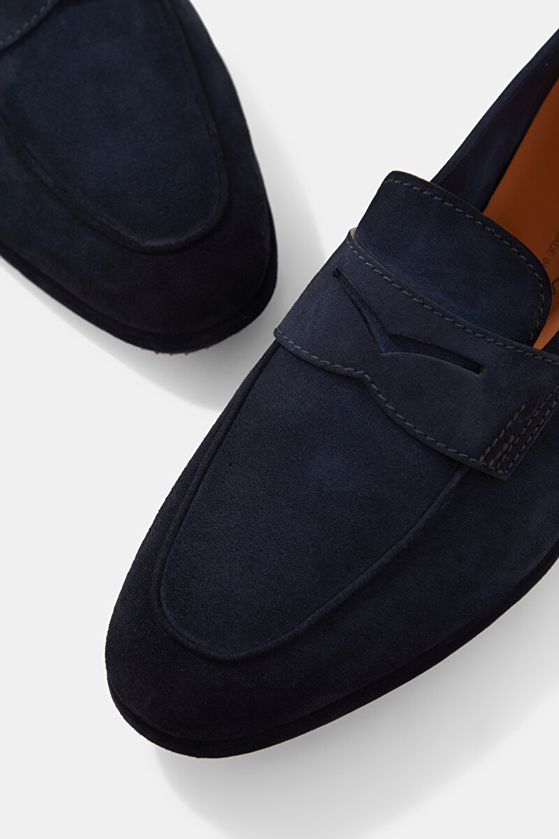 Santoni Mavi Santoni Süet DERİ LOAFER AYAKKABI