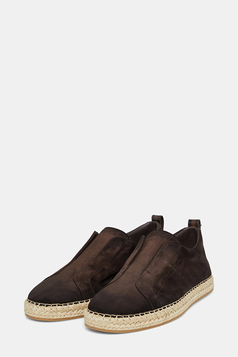 Santoni Kahverengi Santoni Süet DERİ LOAFER AYAKKABI