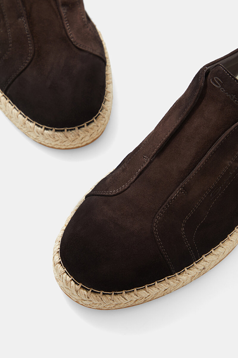 Santoni Kahverengi Santoni Süet DERİ LOAFER AYAKKABI