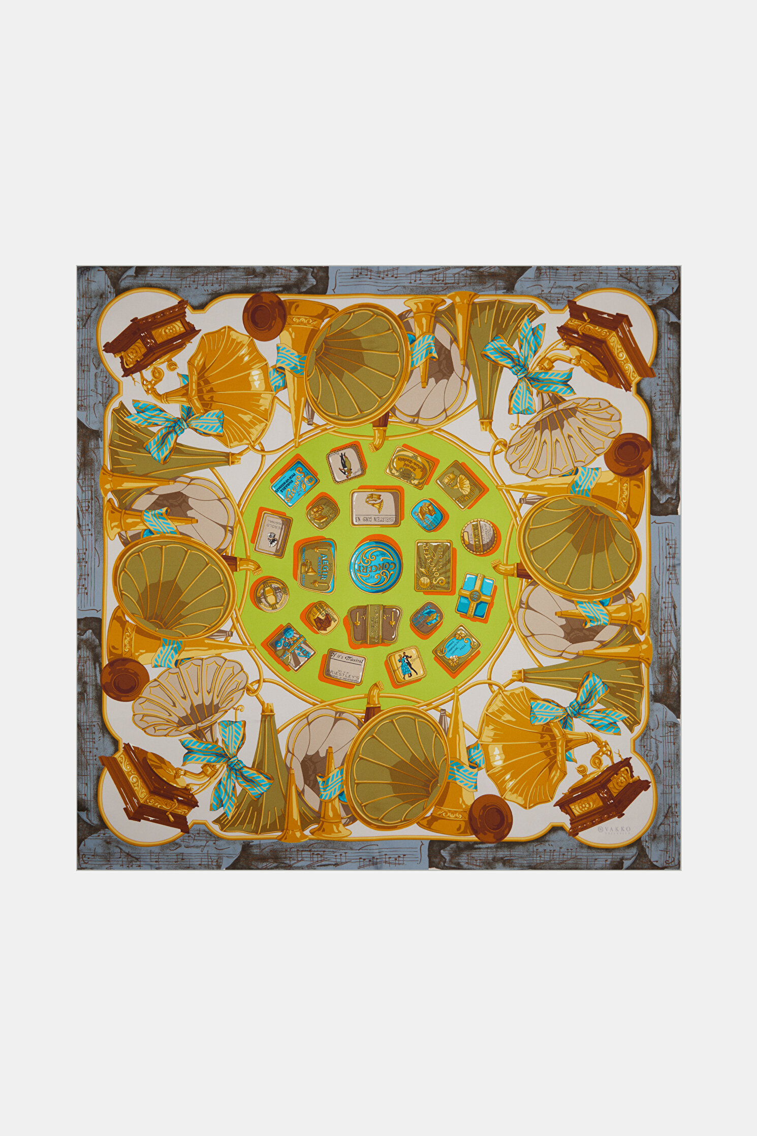 YEŞİL OBJE DESENLİ TWILL EŞARP
