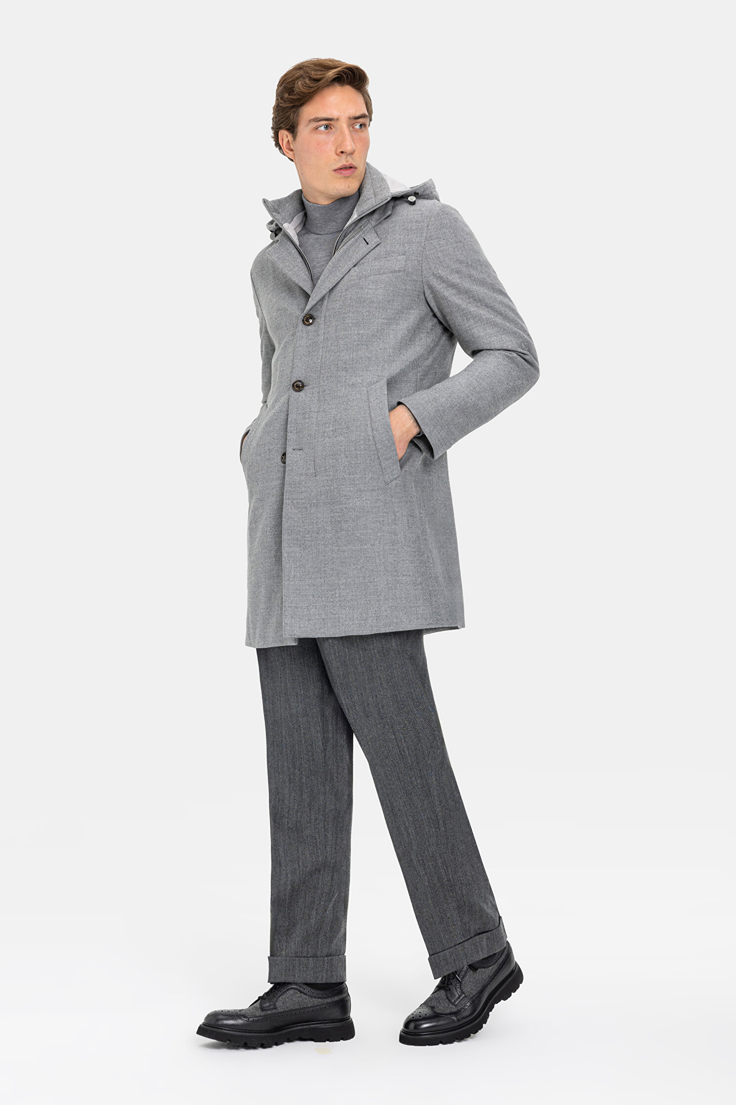 Vakko By Montecore Men Gray Melange Wool Elastane Coat