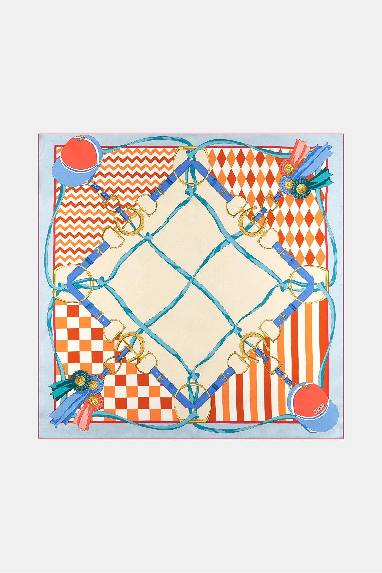 TURUNCU OBJE DESENLİ TWILL EŞARP