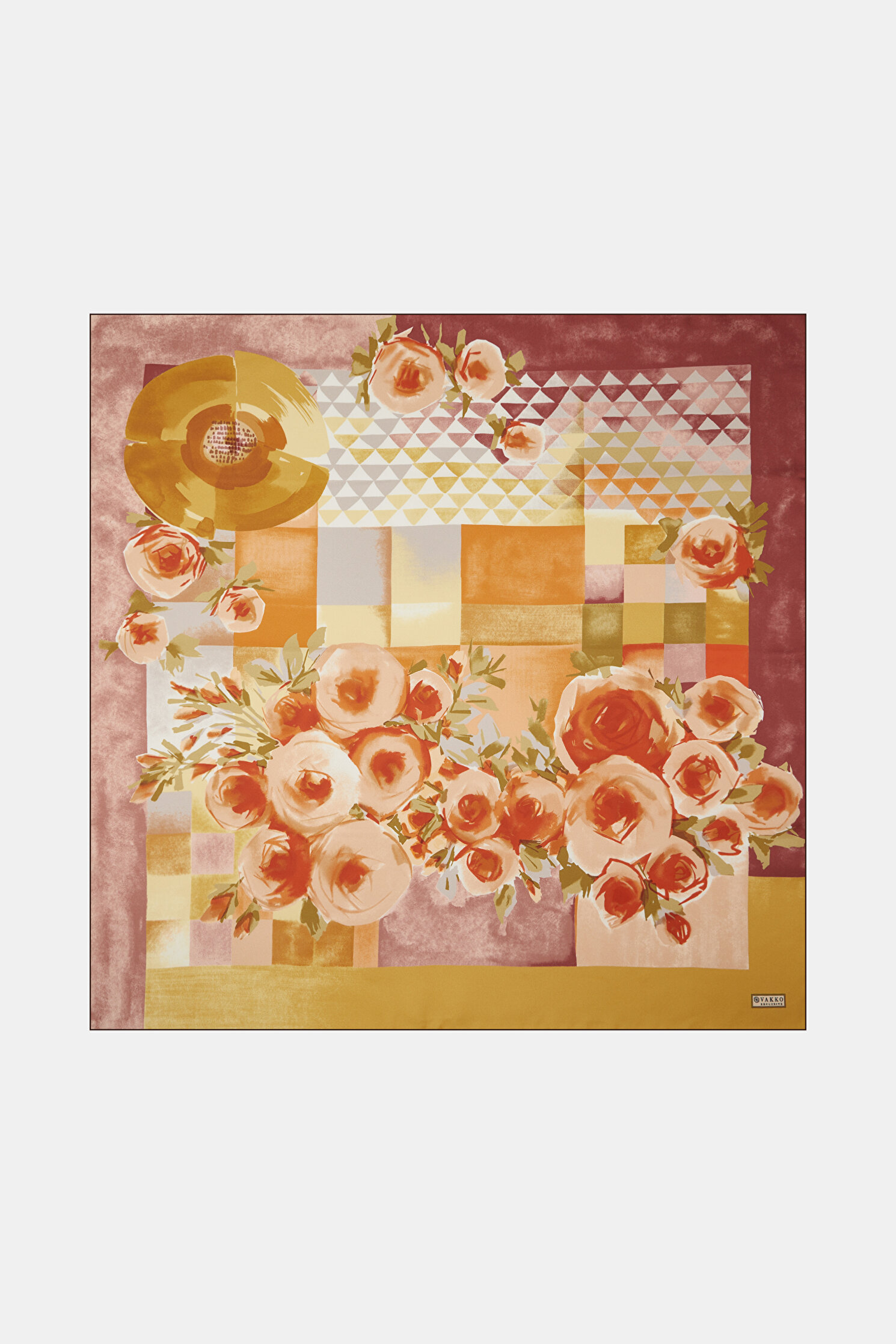 KAHVE ÇİÇEK DESENLI TWILL EŞARP