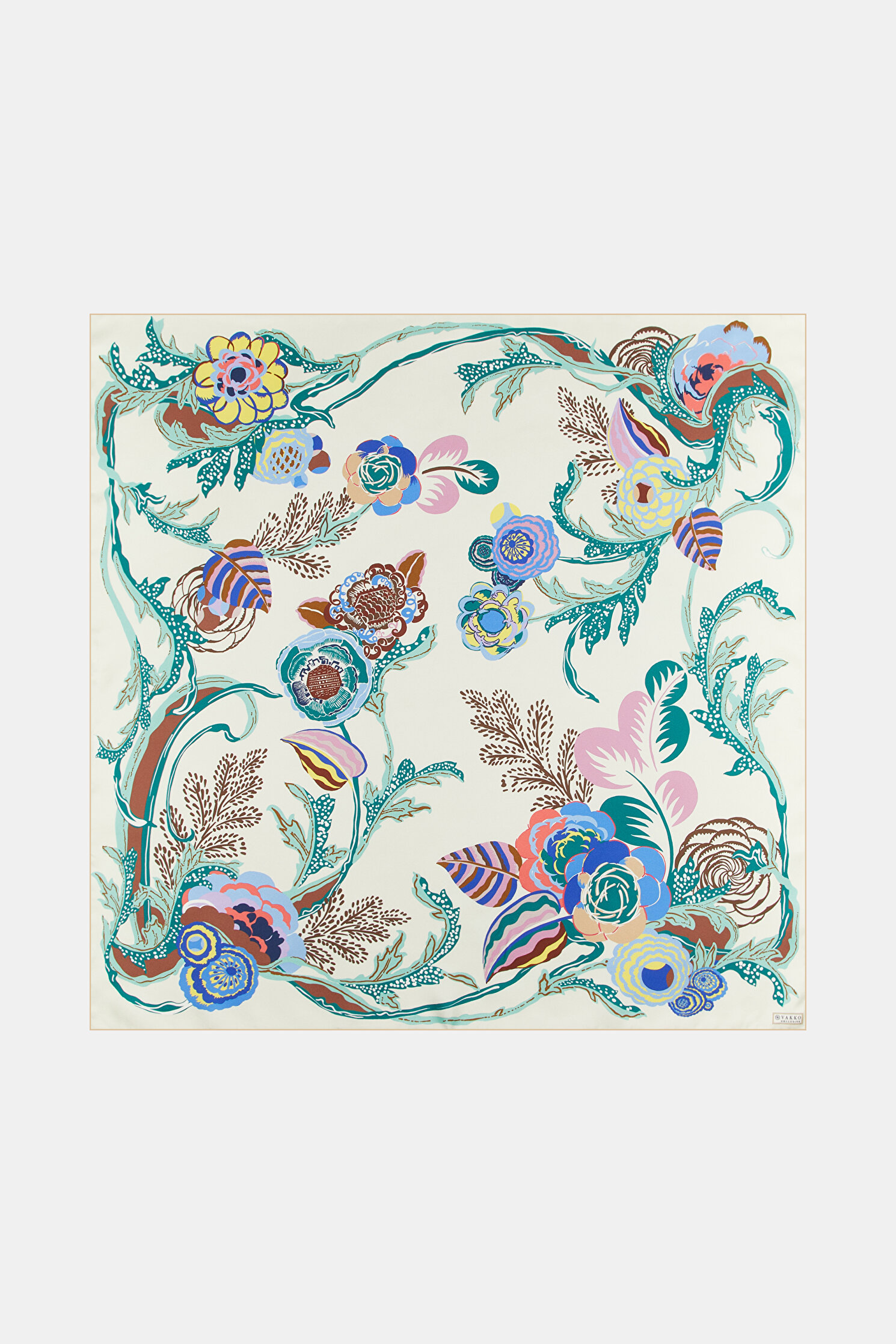 EKRU ÇİÇEK DESENLI TWILL EŞARP