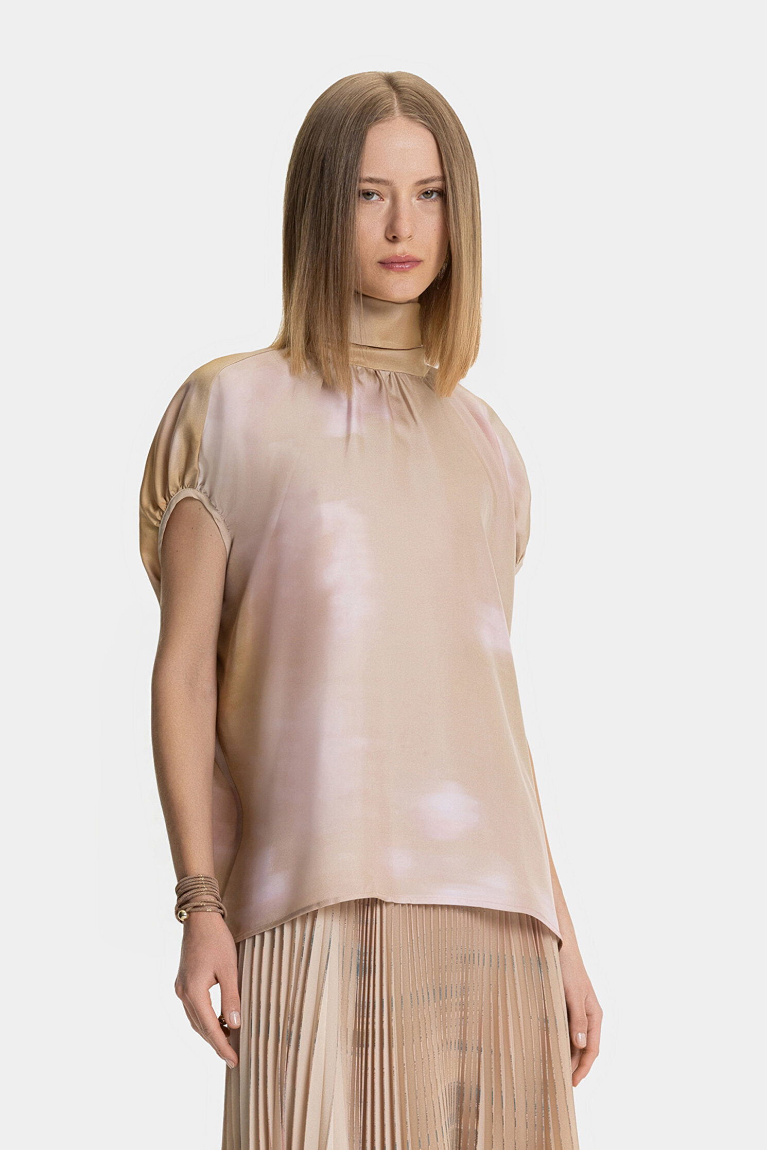 PEMBE-BEJ DEGRADE İPEK BLUZ
