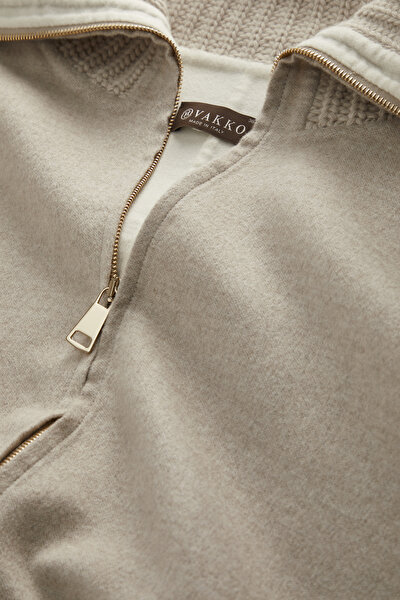 BEIGE WOOL/CASHMERE SHORT REEFER JACKET 3
