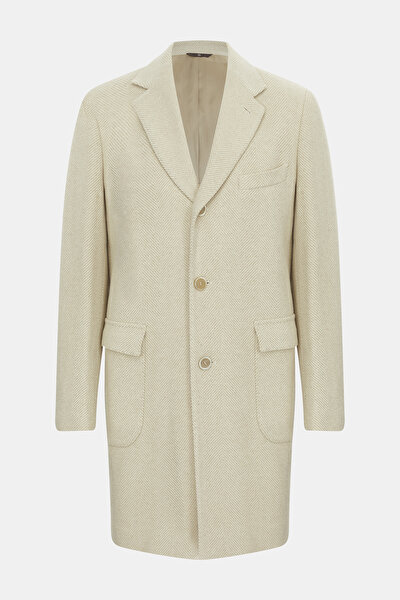 BEIGE HERRINGBONE ALPACA WOOL TOPCOAT 5