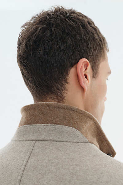 BEIGE BUTTONED WOOL/POLYAMIDE JACKET 3