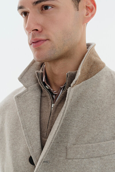 BEIGE BUTTONED WOOL/POLYAMIDE JACKET 4