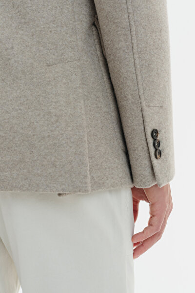 BEIGE BUTTONED WOOL/POLYAMIDE JACKET 5