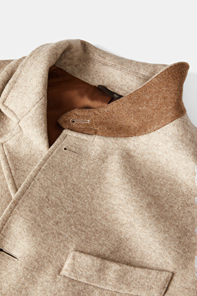 BEIGE BUTTONED WOOL/POLYAMIDE JACKET 8