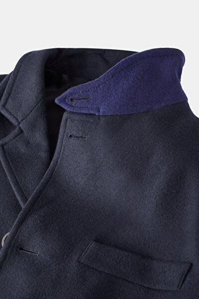 NAVY BLUE BUTTONED WOOL/POLYAMIDE JACKET 3