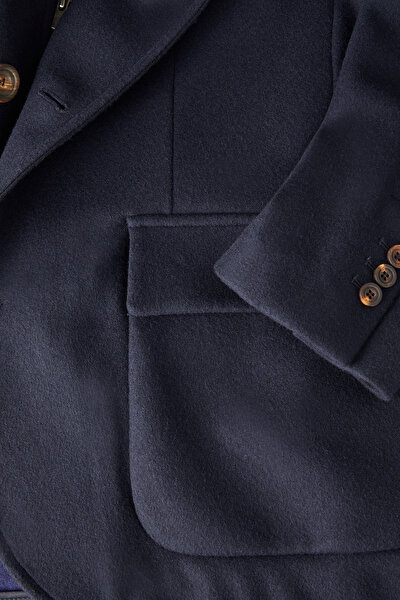 NAVY BLUE BUTTONED WOOL/POLYAMIDE JACKET 4