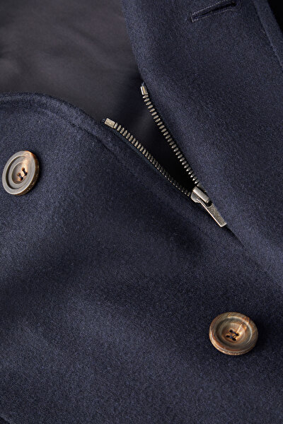 NAVY BLUE BUTTONED WOOL/POLYAMIDE JACKET 5