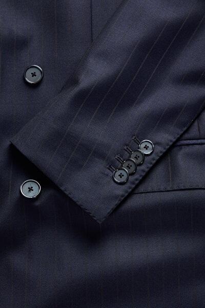 NAVY BLUE SURPLICE NECKLINE (CROSS-OVER NECKLINE) WOOL/CASHMERE SUIT 4
