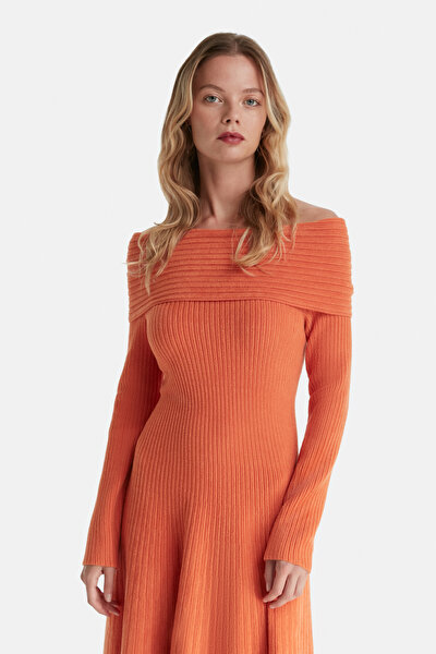 ORANGE LONG SLEEVE MİDİ DRESS 3