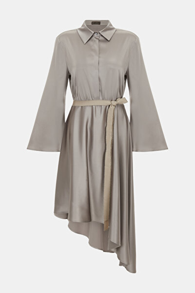 GREY LONG SLEEVE MİDİ DRESS 5
