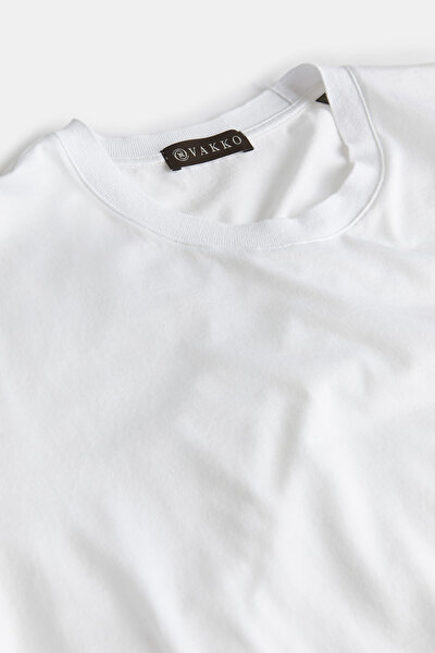BEYAZ O YAKA KISA KOLLU T-SHIRT 3