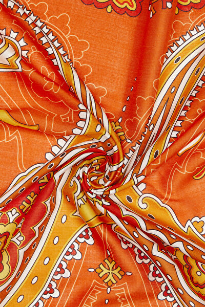 DARK ORANGE PAISLEY PATTERNED VOILE SILK SCARF 3