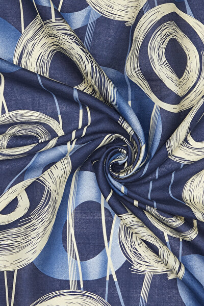 BLUE GEOMETRIC DESIGN VOILE SILK SCARF 3