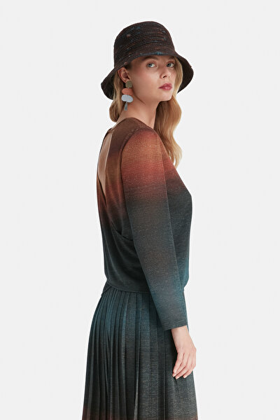 BLUE BASIC / ROUND NECKLINE LONG SLEEVE BLOUSE 3