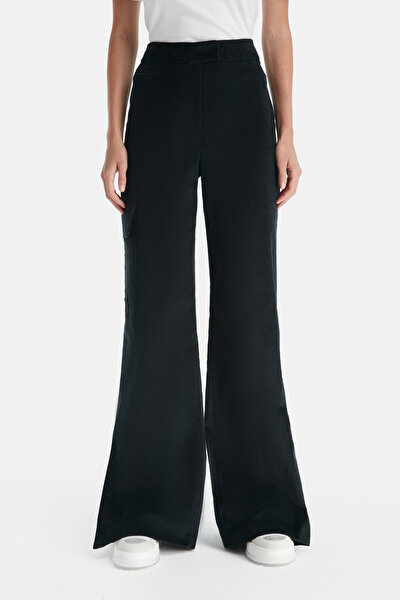 NAVY BLUE CORDED WIDE LEG TROUSERS 3