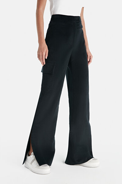 NAVY BLUE CORDED WIDE LEG TROUSERS 4