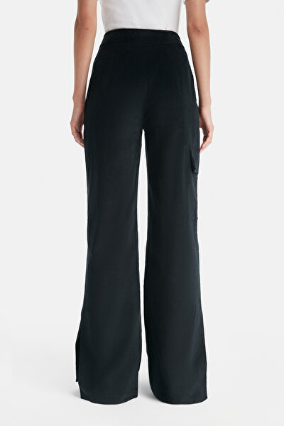 NAVY BLUE CORDED WIDE LEG TROUSERS 5