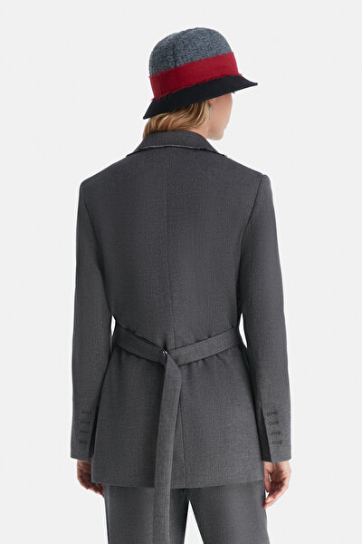 NAVY BLUE SURPLICE NECKLINE (CROSS-OVER NECKLINE) JACKET 4