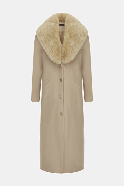 BEIGE WOOL/POLYAMIDE OVERCOAT 3