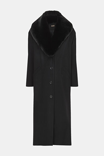 BLACK WOOL/POLYAMIDE OVERCOAT 3
