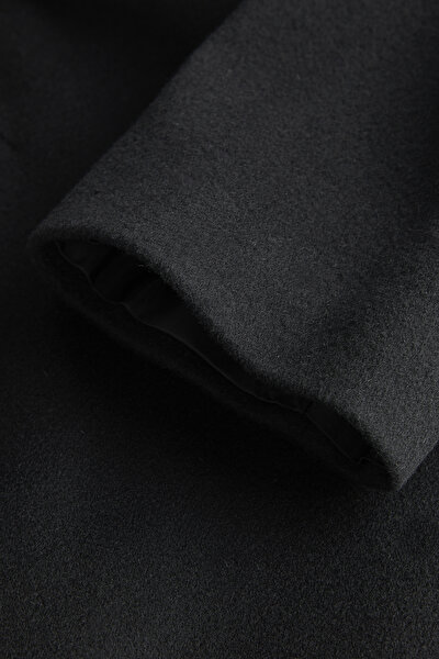 BLACK WOOL/POLYAMIDE OVERCOAT 4