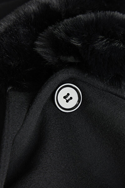 BLACK WOOL/POLYAMIDE OVERCOAT 5