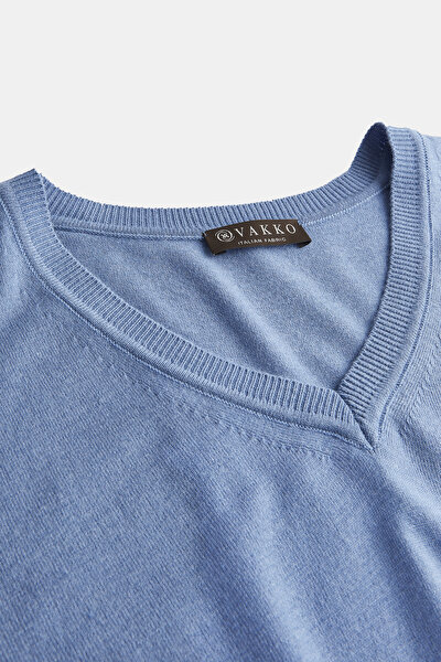 BLUE V NECK TRICOT JERSEY 3
