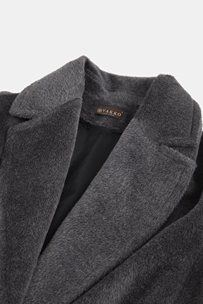 GRAY MELANGE ALPACA WOOL BELOW THE KNEE REEFER JACKET 3
