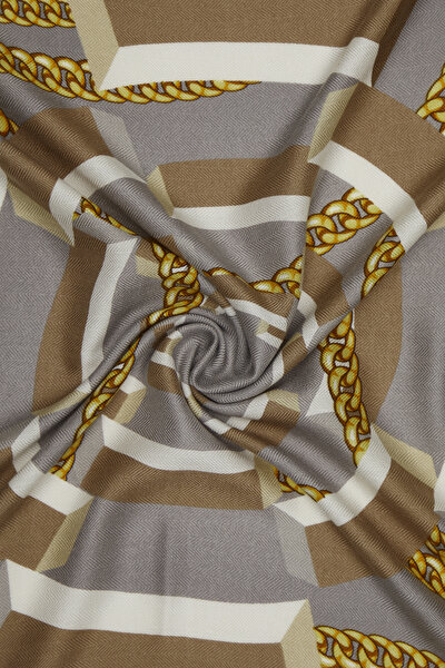 BEIGE GEOMETRIC DESIGN CASHMERE/SILK SCARF 3