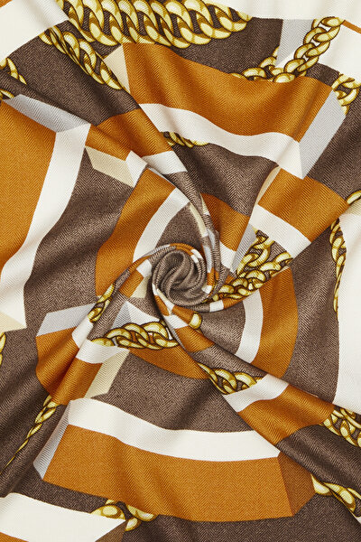 BROWN GEOMETRIC DESIGN CASHMERE/SILK SCARF 3