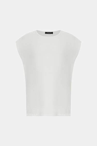 WHITE BASIC / ROUND NECKLINE SHORT SLEEVE BLOUSE 4