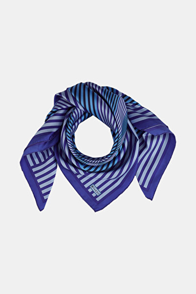 KOYU MAVİ LACİVERT GEOMETRİK DESENLİ TWILL EŞARP 3
