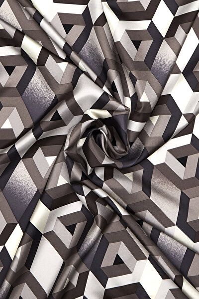GREY GEOMETRIC DESIGN TWILL SCARF 3