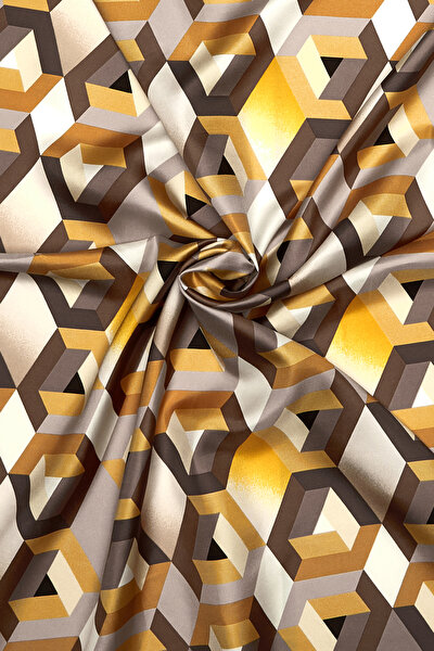 BEIGE GEOMETRIC DESIGN TWILL SCARF 3