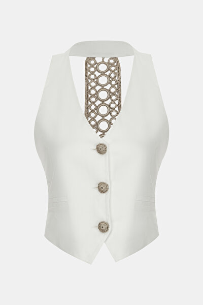 BEIGE PLUNGE NECKLINE VEST 5