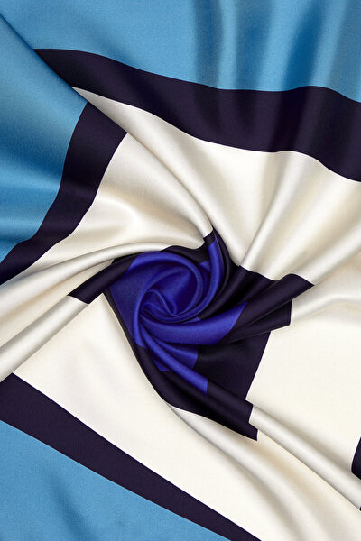 NAVY BLUE GEOMETRIC DESIGN TWILL SCARF 3