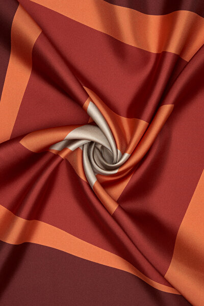 ORANGE GEOMETRIC DESIGN TWILL SCARF 3